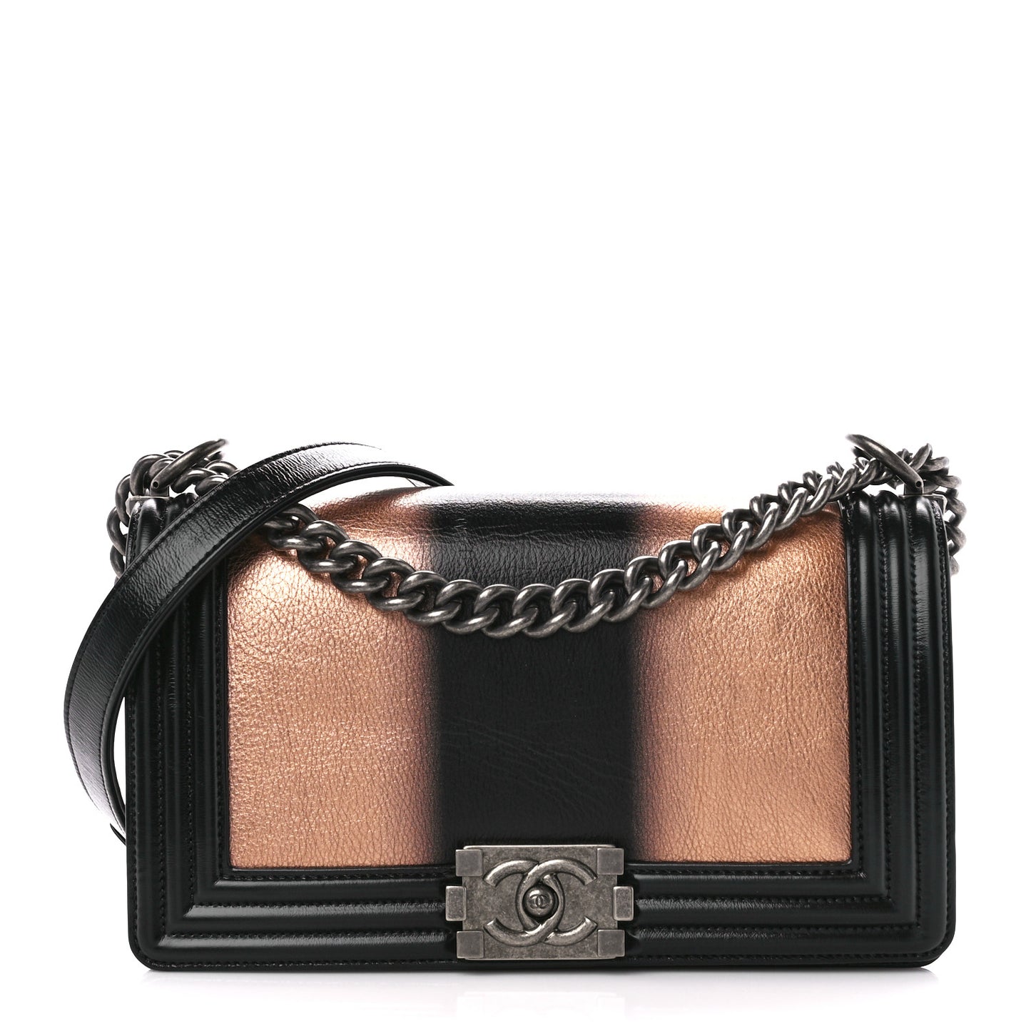 Metallic Glazed Calfskin Medium Boy Flap Pink Black