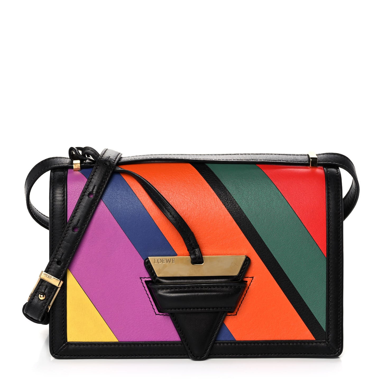 Calfskin Barcelona Striped Shoulder Bag Multicolor