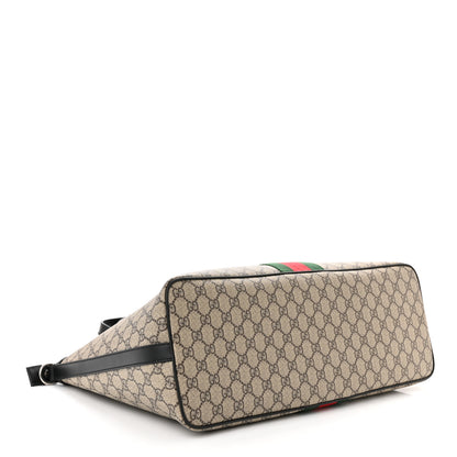 Gucci GG Supreme Monogram Web Medium Zippered Tote Beige Black 4 of 10