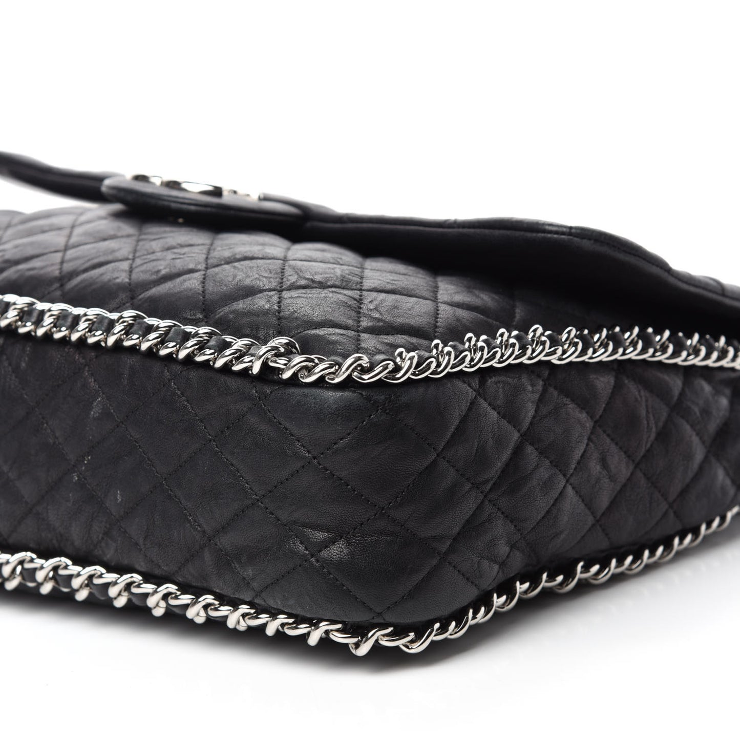 Washed Lambskin Quilted Maxi Chain Around Flap Black
