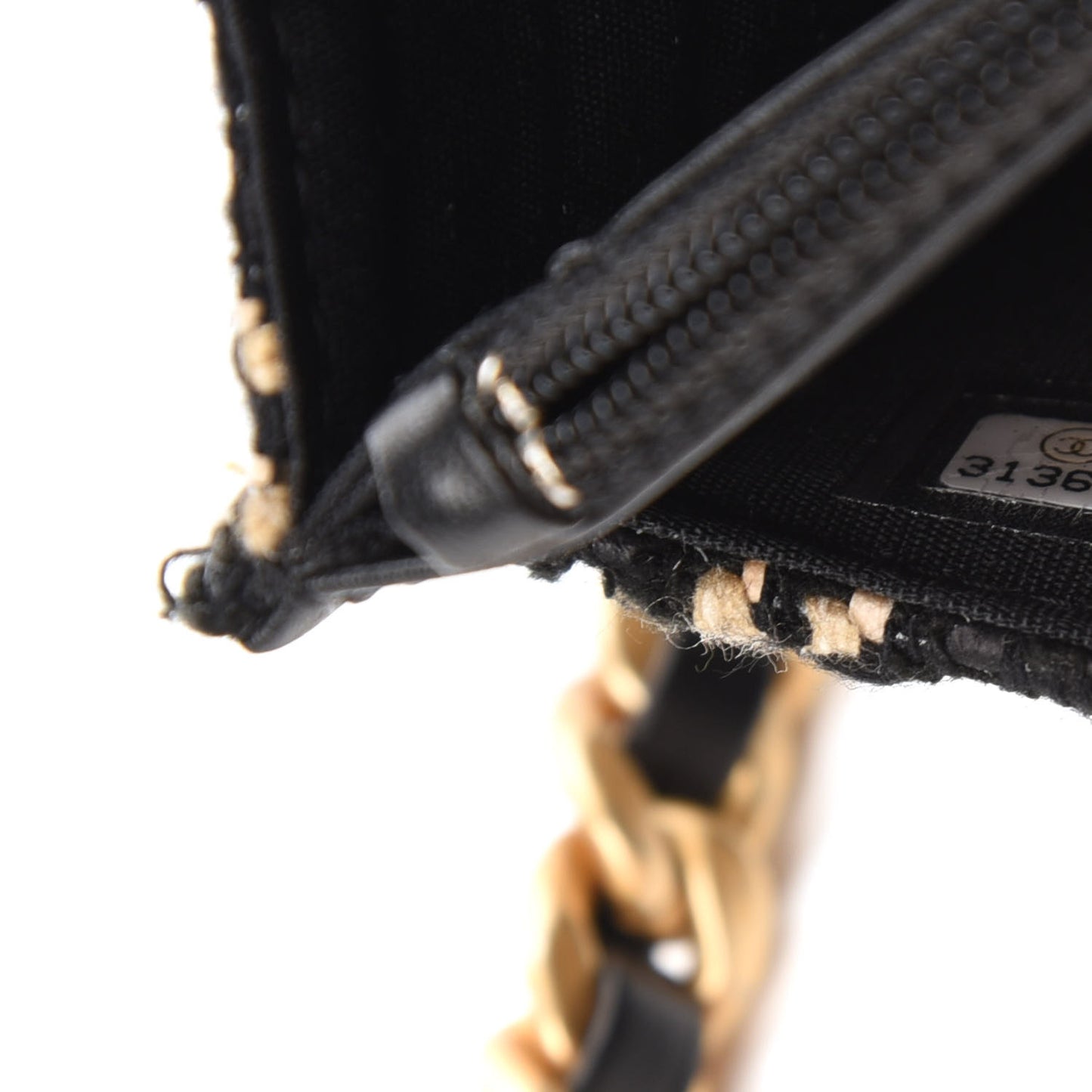 Tweed Quilted 19 Wallet On Chain WOC Black Beige