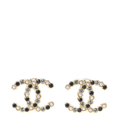 Chanel Resin Pearl Crystal CC Earrings Gold Black 1 of 5