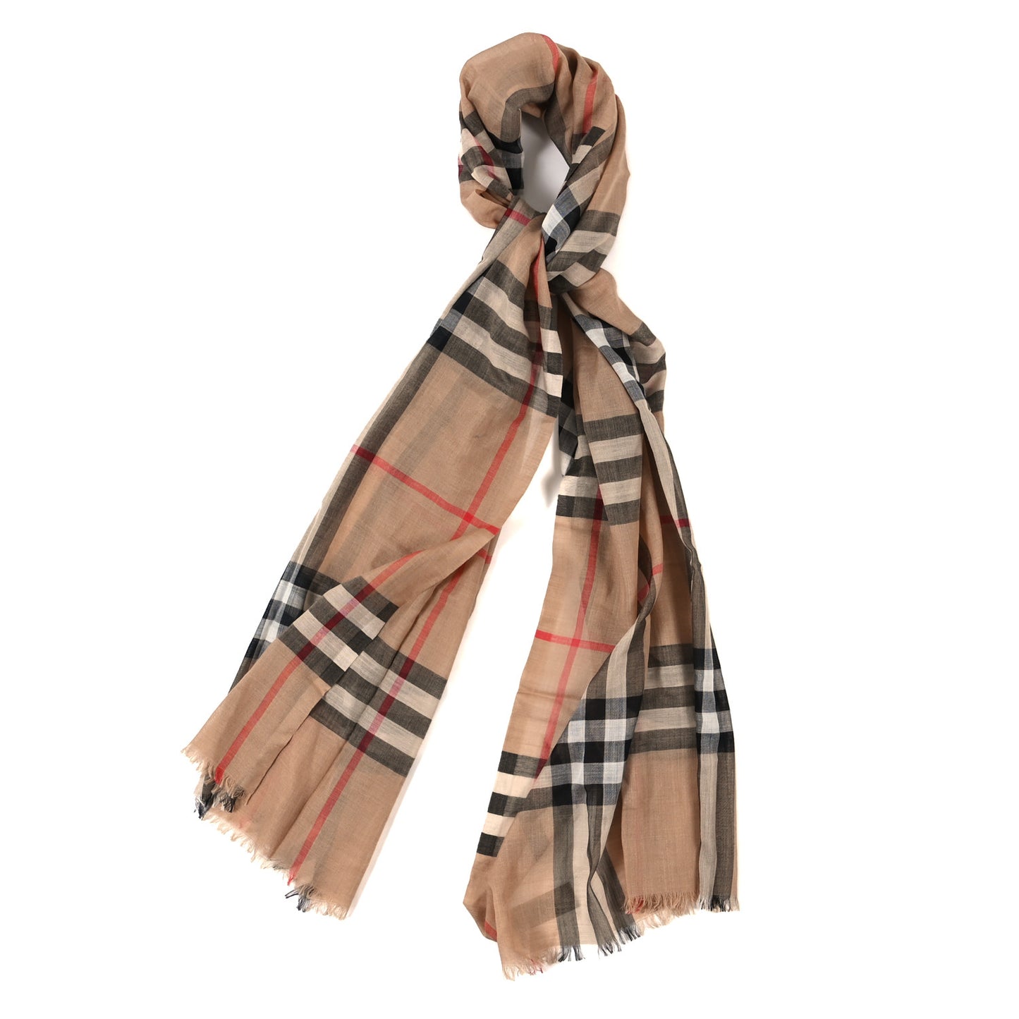 Wool Silk Gauze Giant Check Lightweight Scarf Archive Beige