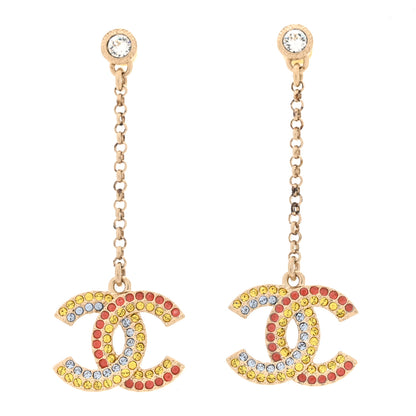 Chanel Crystal CC Drop Earrings Gold Multicolor 1 of 5