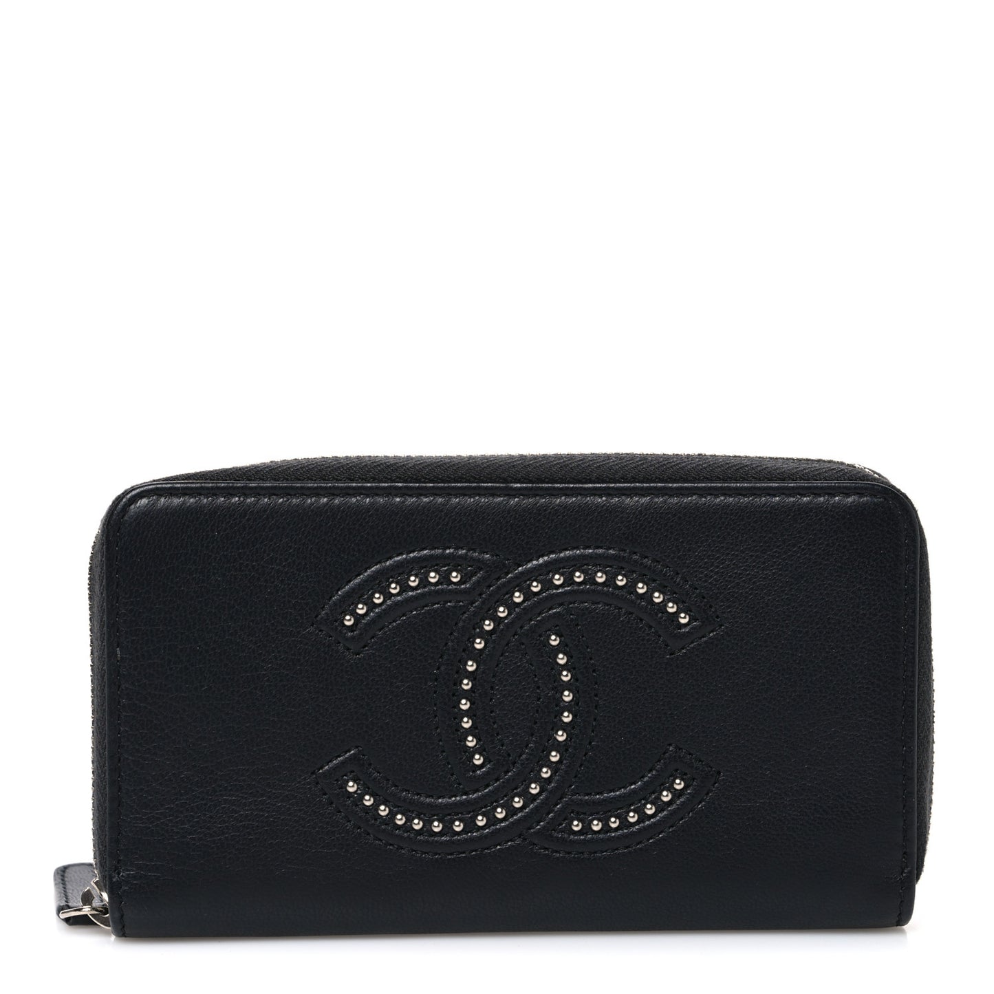 Lambskin Studded Small Timeless CC Zip Around Wallet Black