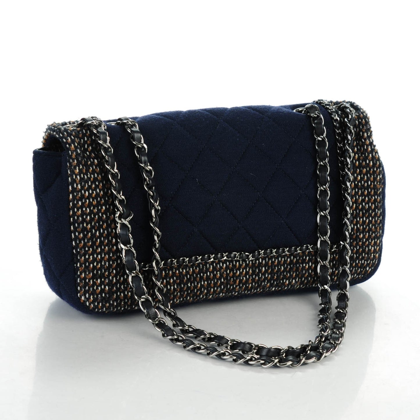 Tweed Chain Medium Single Flap Blue