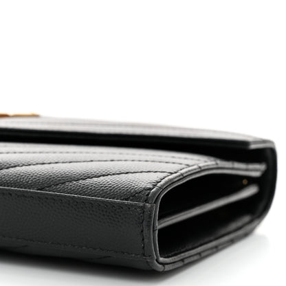 Saint Laurent Grain De Poudre Matelasse Chevron Monogram Chain Wallet Black 10 of 12