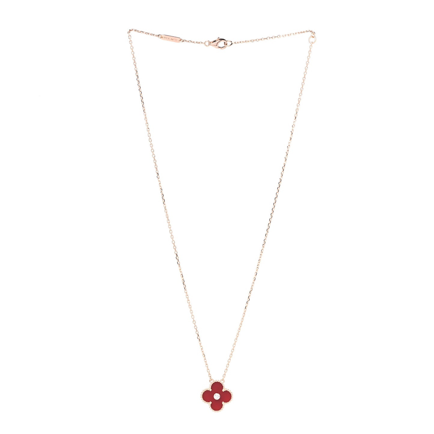 18K Rose Gold Diamond Carnelian Vintage Alhambra Pendant Necklace