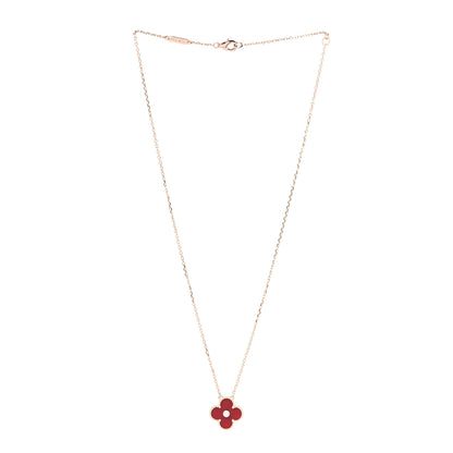 Van Cleef & Arpels 18K Rose Gold Diamond Carnelian Vintage Alhambra Pendant Necklace 2 of 7
