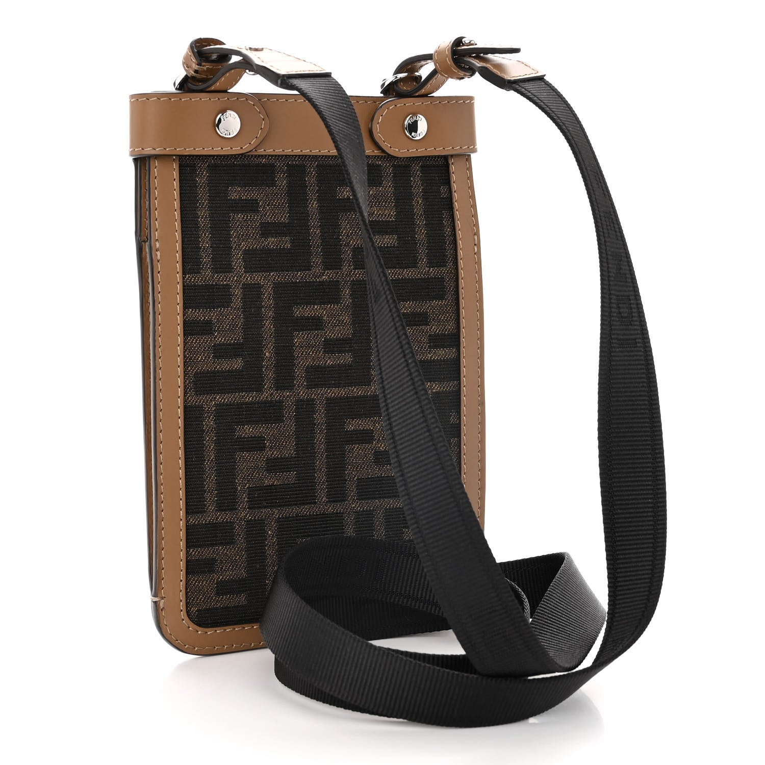 Fendi Recycled Fabric Jacquard Vitello King FF 1974 Peekaboo Phone Case Tobacco Moro Sand 3 of 10
