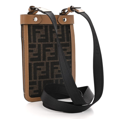 Fendi Recycled Fabric Jacquard Vitello King FF 1974 Peekaboo Phone Case Tobacco Moro Sand 3 of 10