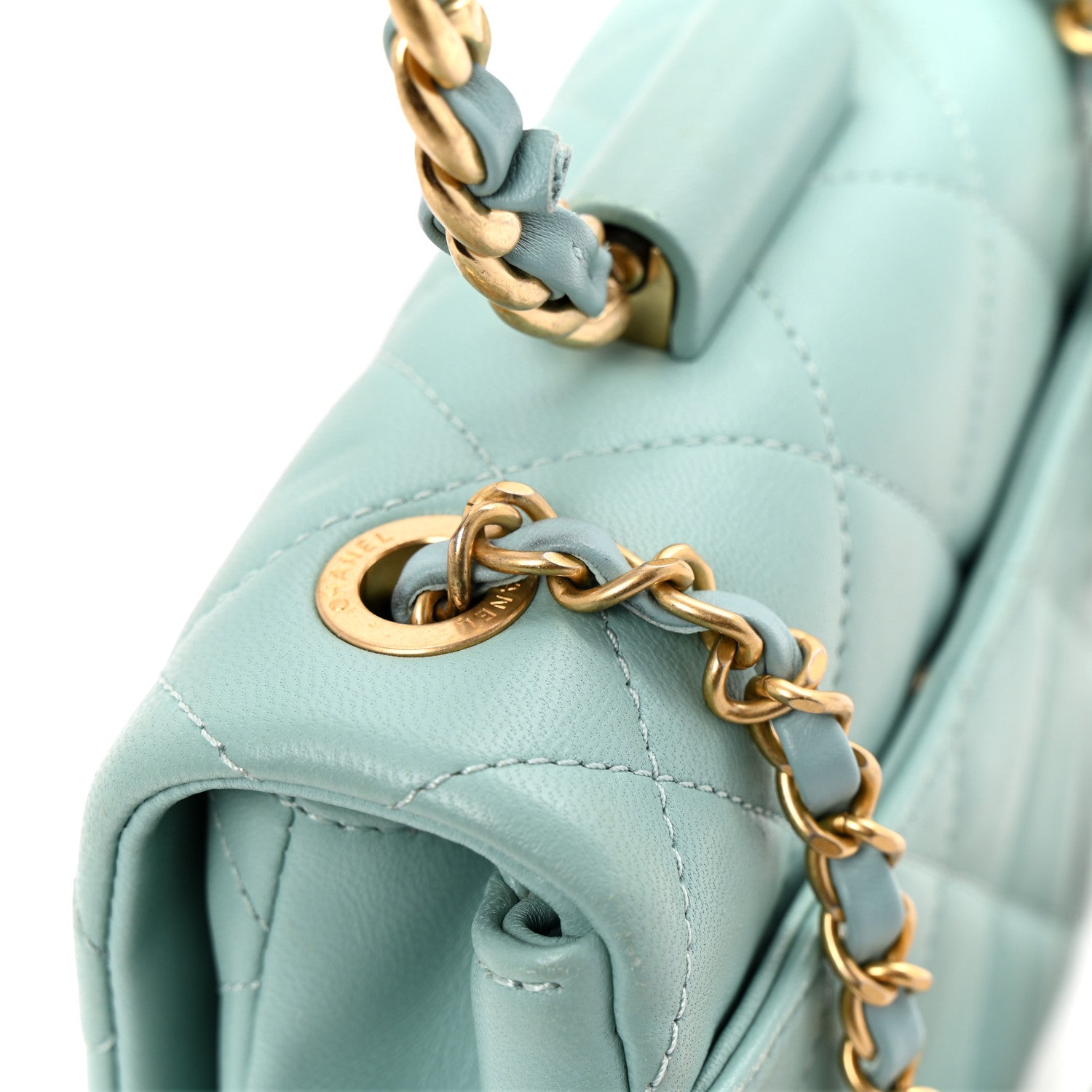 Chanel Lambskin Quilted Small Circular Handle Bag Blue 22 of 27