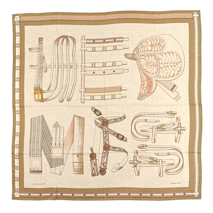 Hermes Cashmere Silk Lettres Equestre Scarf 140 Naturel Beige Rose 1 of 3