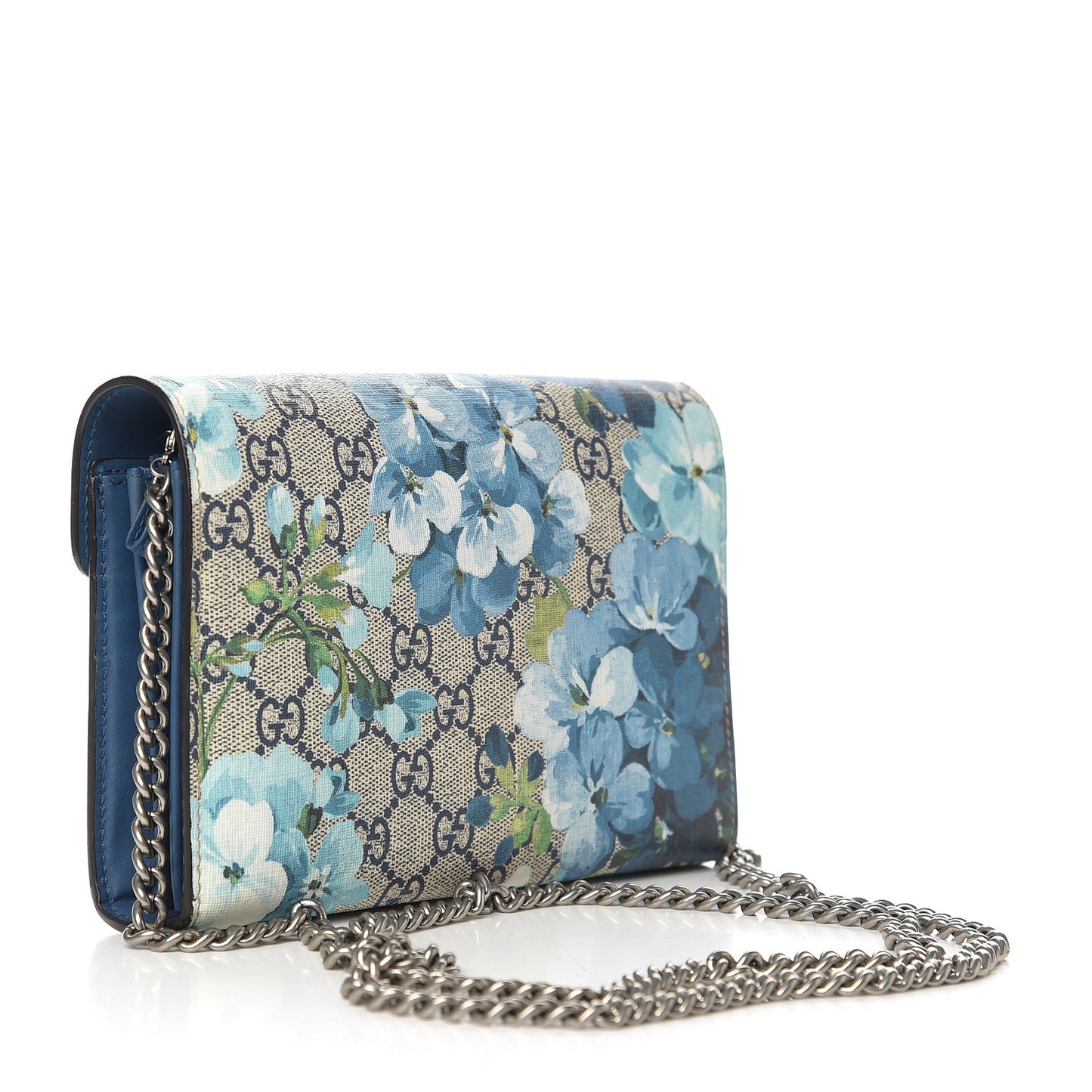 GG Supreme Monogram Blooms Mini Dionysus Chain Wallet Beige Blue Navy Vintage Blue