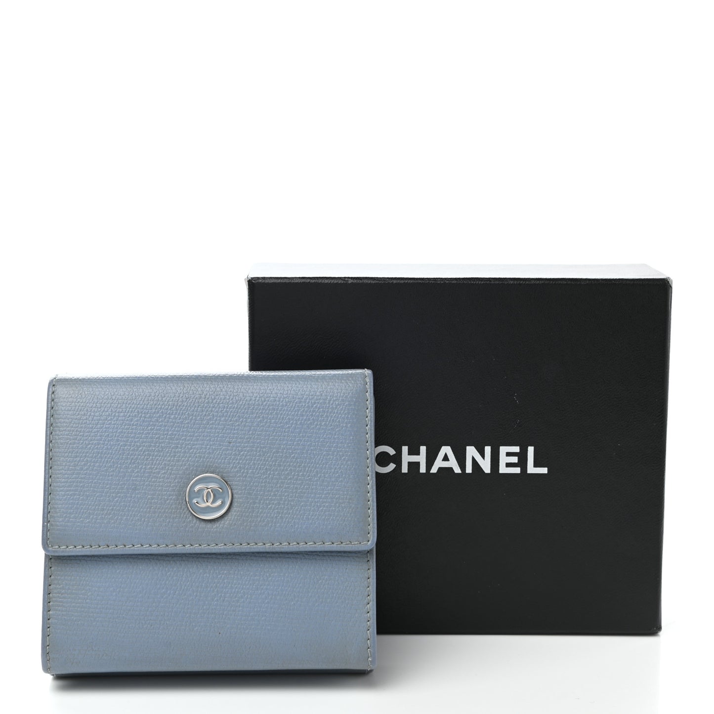 Grained Calfskin CC Button Compact Wallet Blue