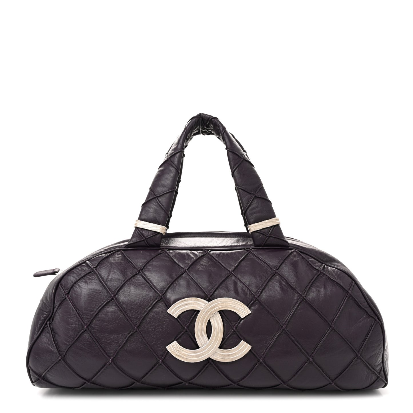 Lambskin Quilted Large Bowler Purple