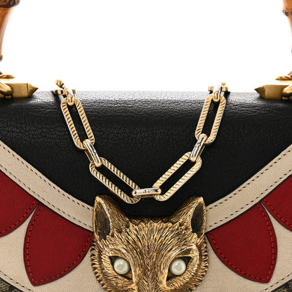 Gucci GG Supreme Monogram Goatskin Pearl Mini Fox Broche Bamboo Top Handle Bag Beige Ebony Black Hibiscus Red Mystic White 8 of 13