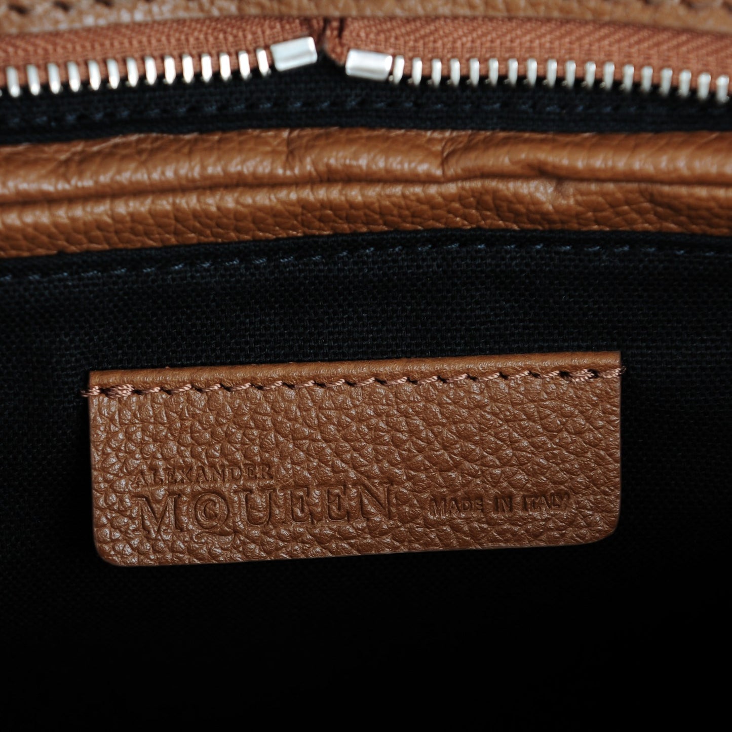 Pebbled Calfskin Small Skull Padlock Zip Around Tote Cognac