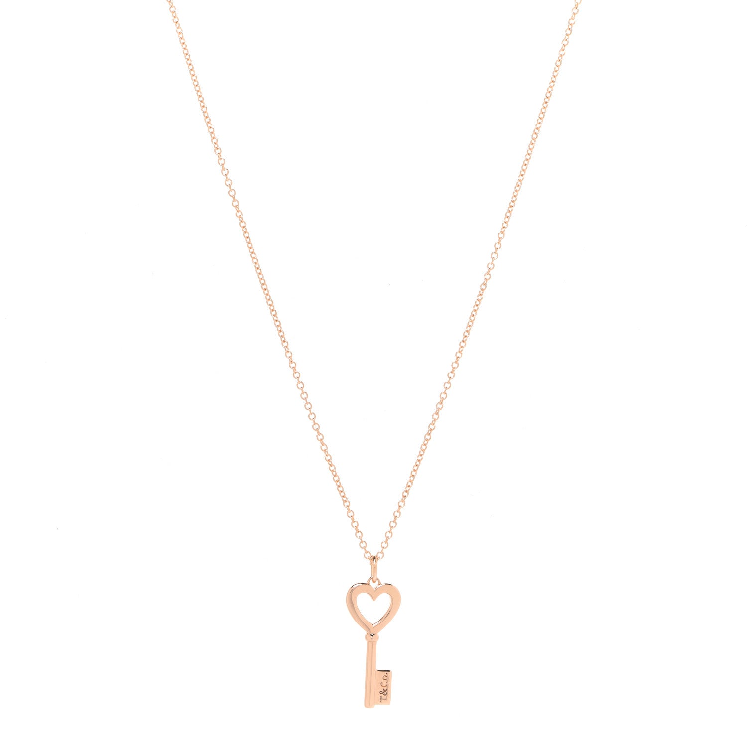 Tiffany 18K Rose Gold Mini Heart Key Pendant Necklace 1 of 5