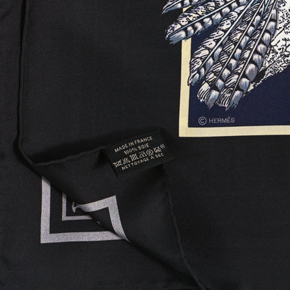 Hermes Silk Double Face Pani La Shar Pawnee Scarf 90 Black Marine 3 of 4