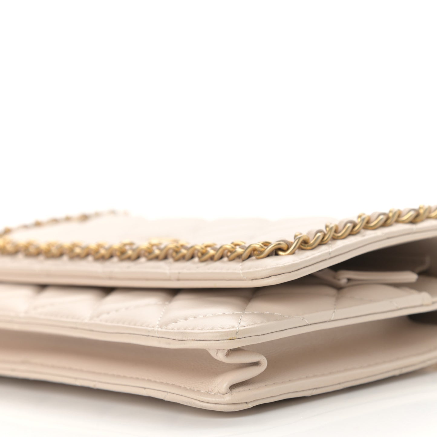 Lambskin Quilted Chain Around Wallet On Chain WOC Beige