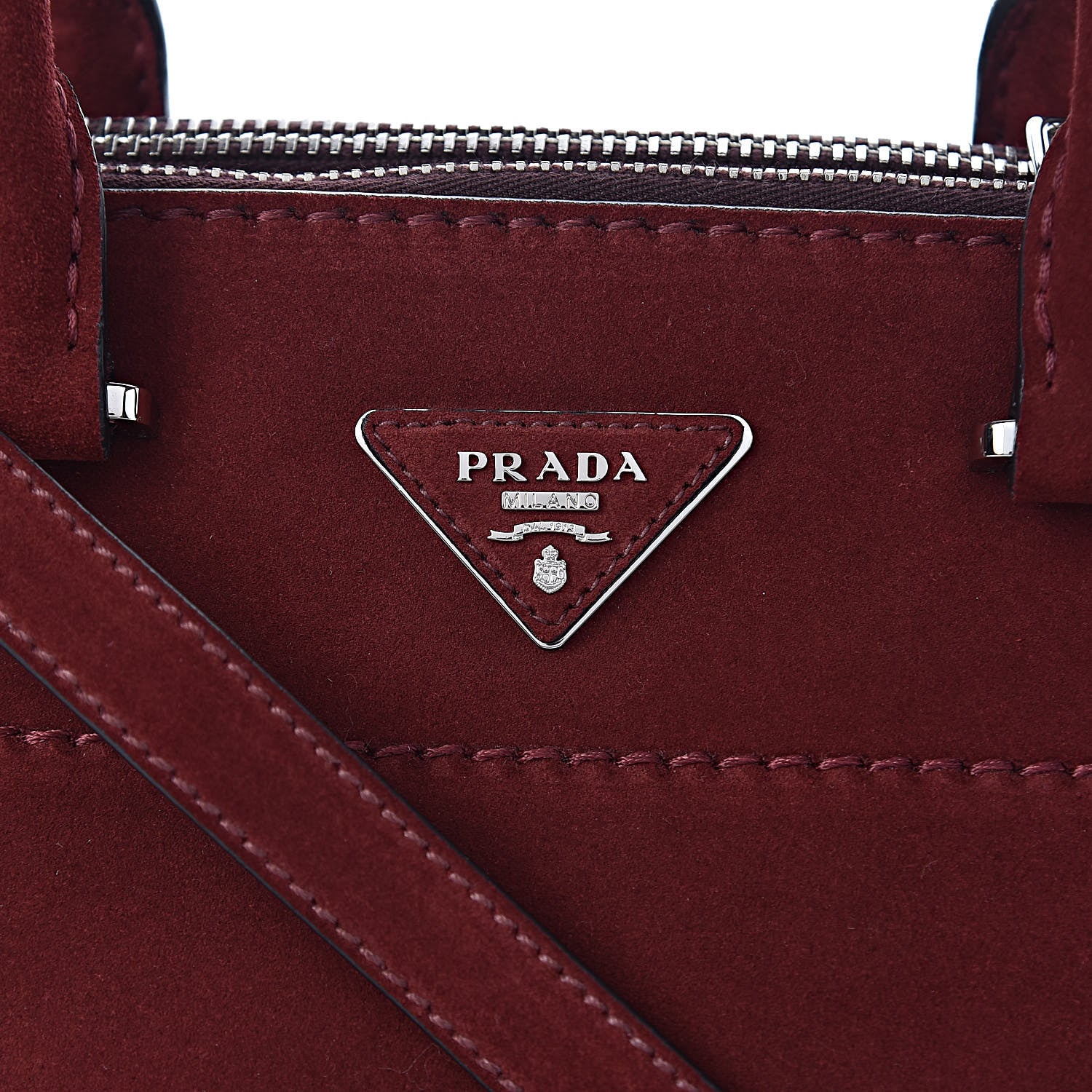 Prada Suede Scamosciato Stitched Small Twin Pocket Tote Porpora 12 of 12