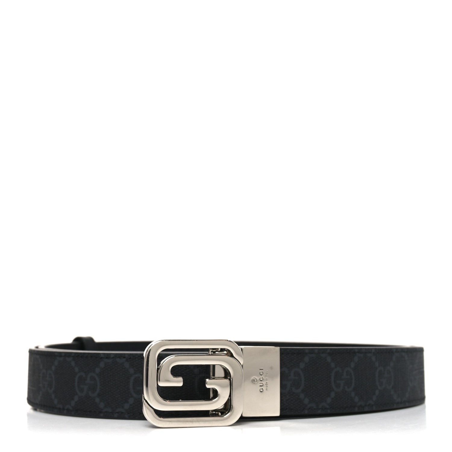 Gucci GG Supreme Monogram Textured Dollar Calfskin Squared Interlocking G 30mm Reversible Belt 115 46 Black 1 of 6