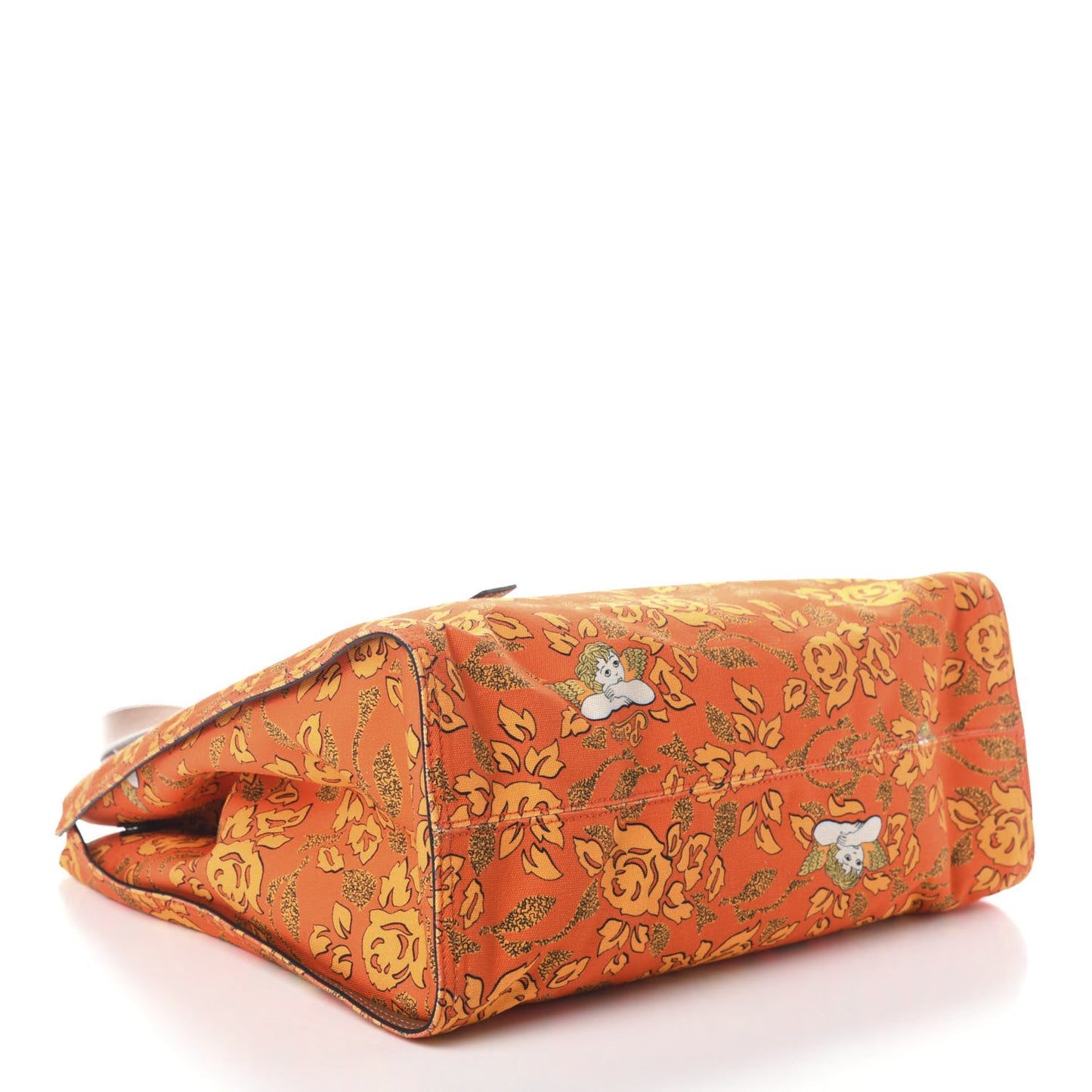 Canvas Calfskin Ibiza Floral Print Paulas Tote Orange