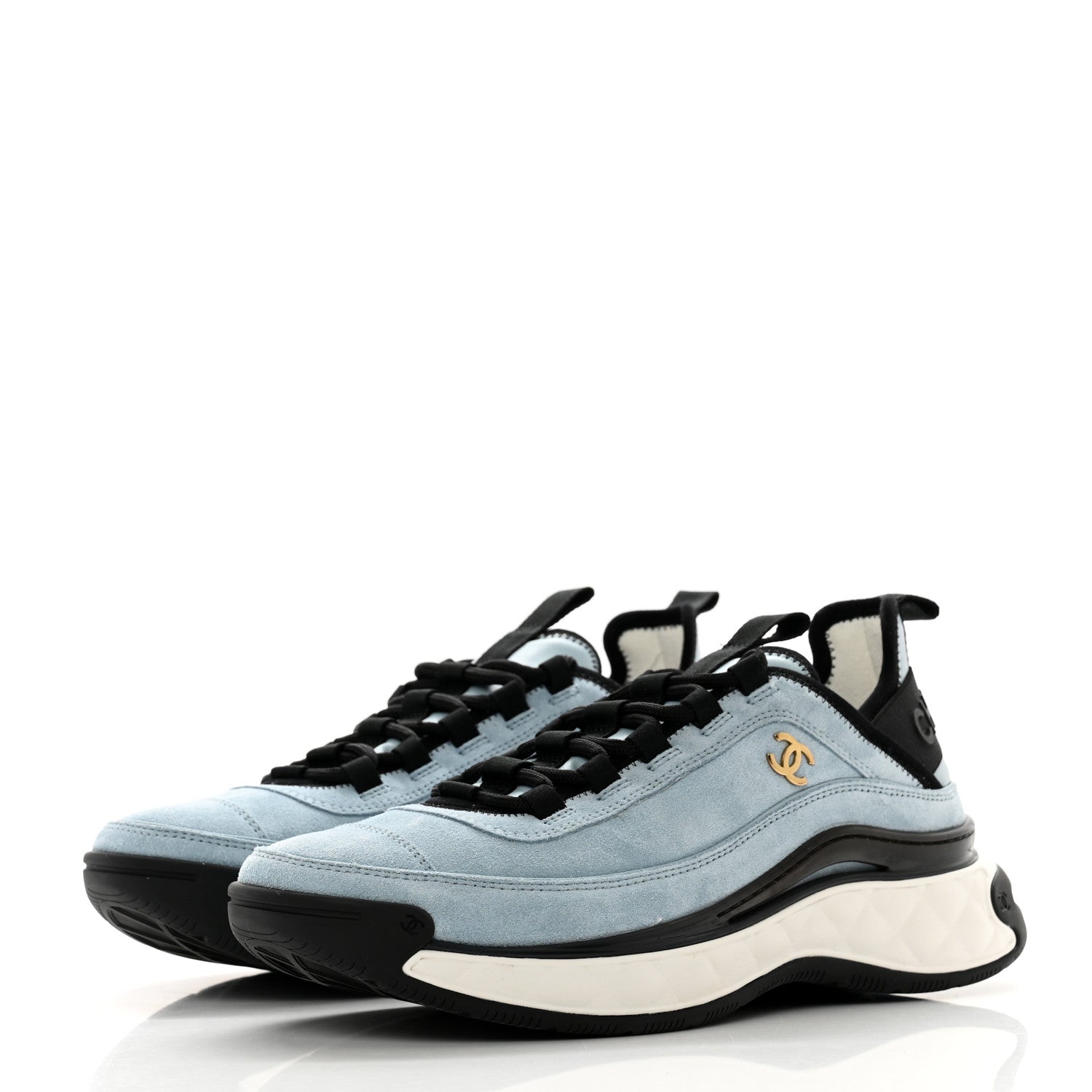 Chanel Suede Calfskin Nylon Grosgrain CC Sneakers 40 Light Blue 3 of 9