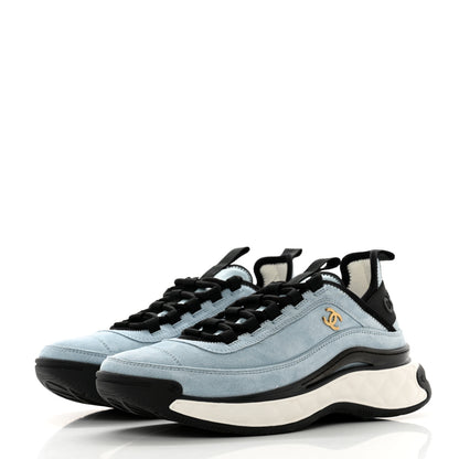 Chanel Suede Calfskin Nylon Grosgrain CC Sneakers 40 Light Blue 3 of 9