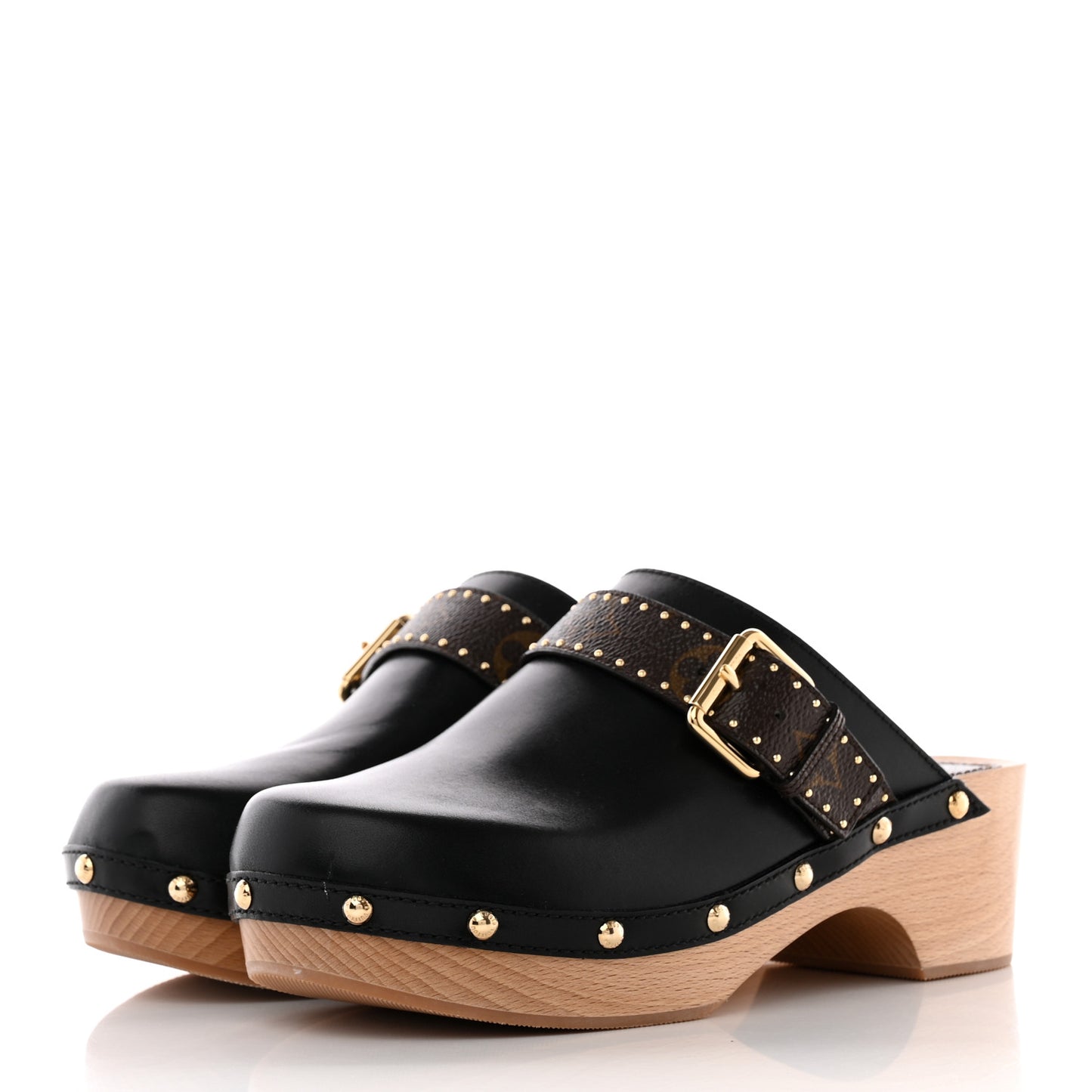 Calfskin Patent Monogram Cottage Clog Mules 38 Black