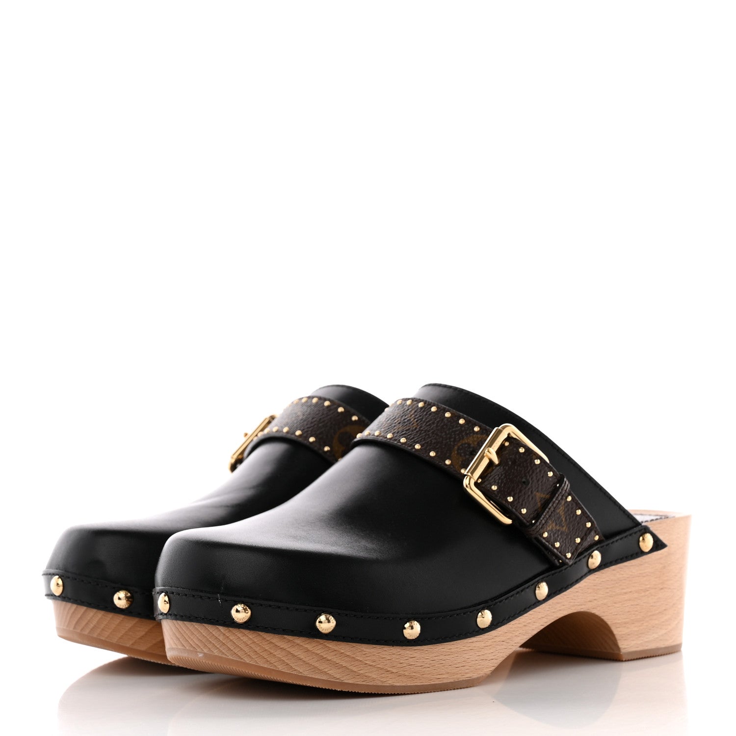 Louis Vuitton Calfskin Patent Monogram Cottage Clog Mules 38 Black 3 of 20