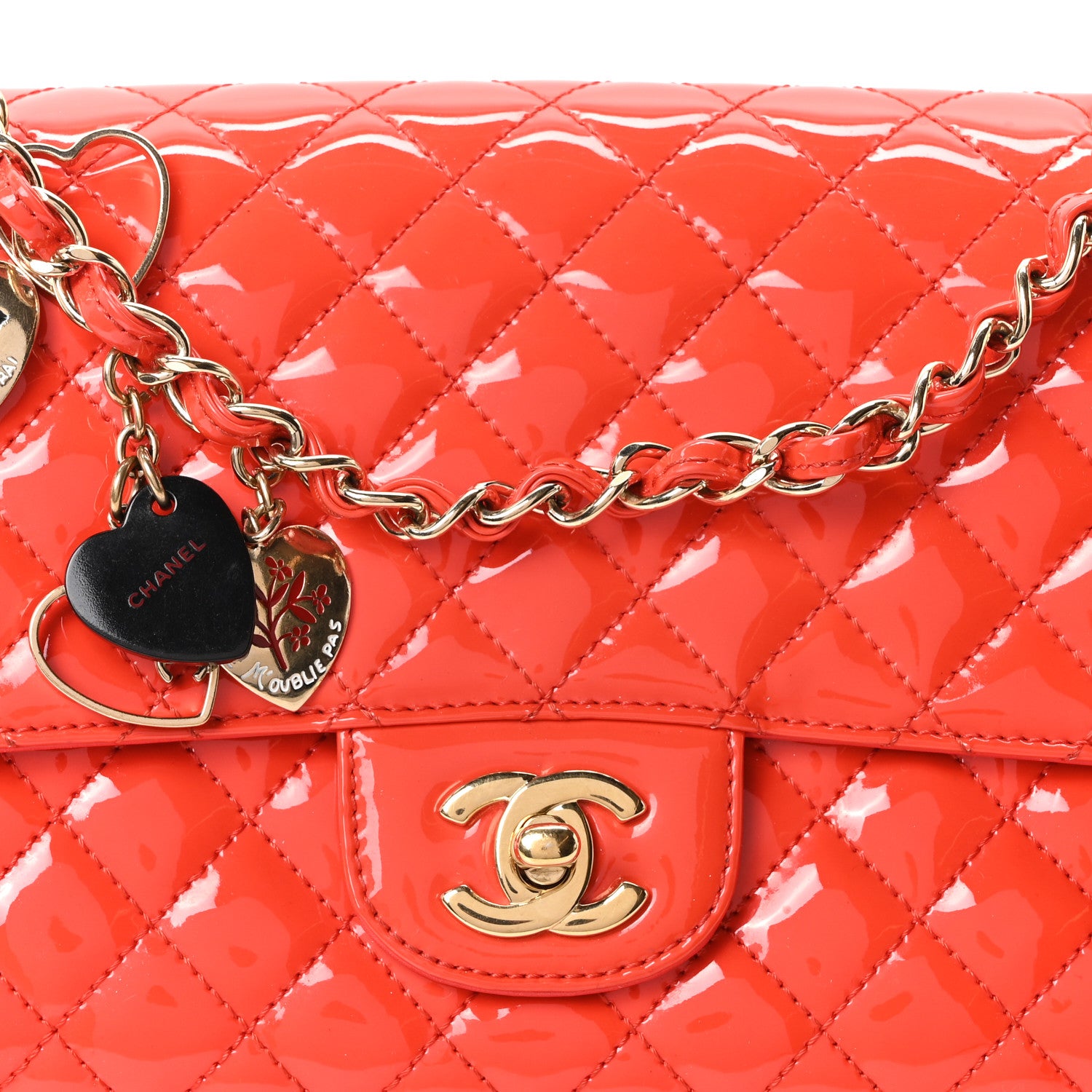 Chanel Patent Calfskin Quilted Valentine Charms Medium Single Flap Red 8 of 10