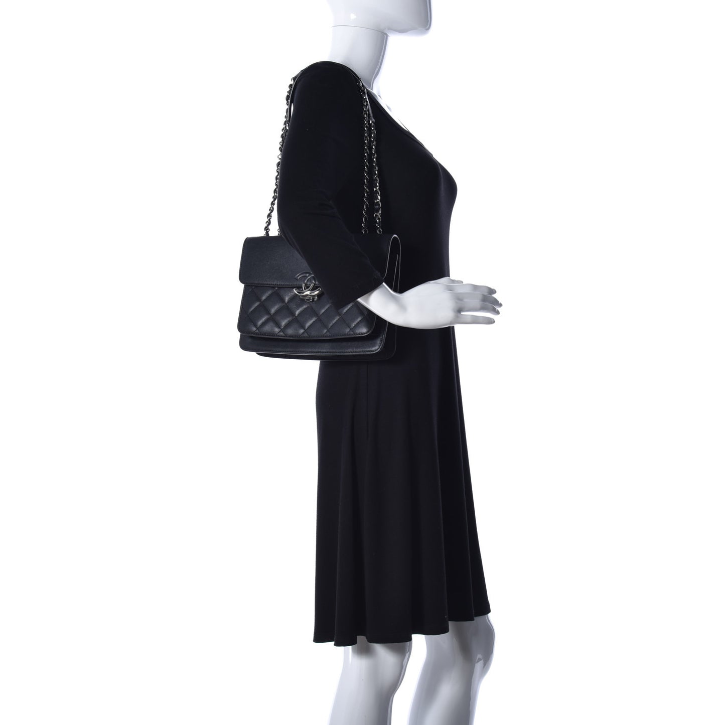 Goatskin Quilted Large CC Box Flap Black