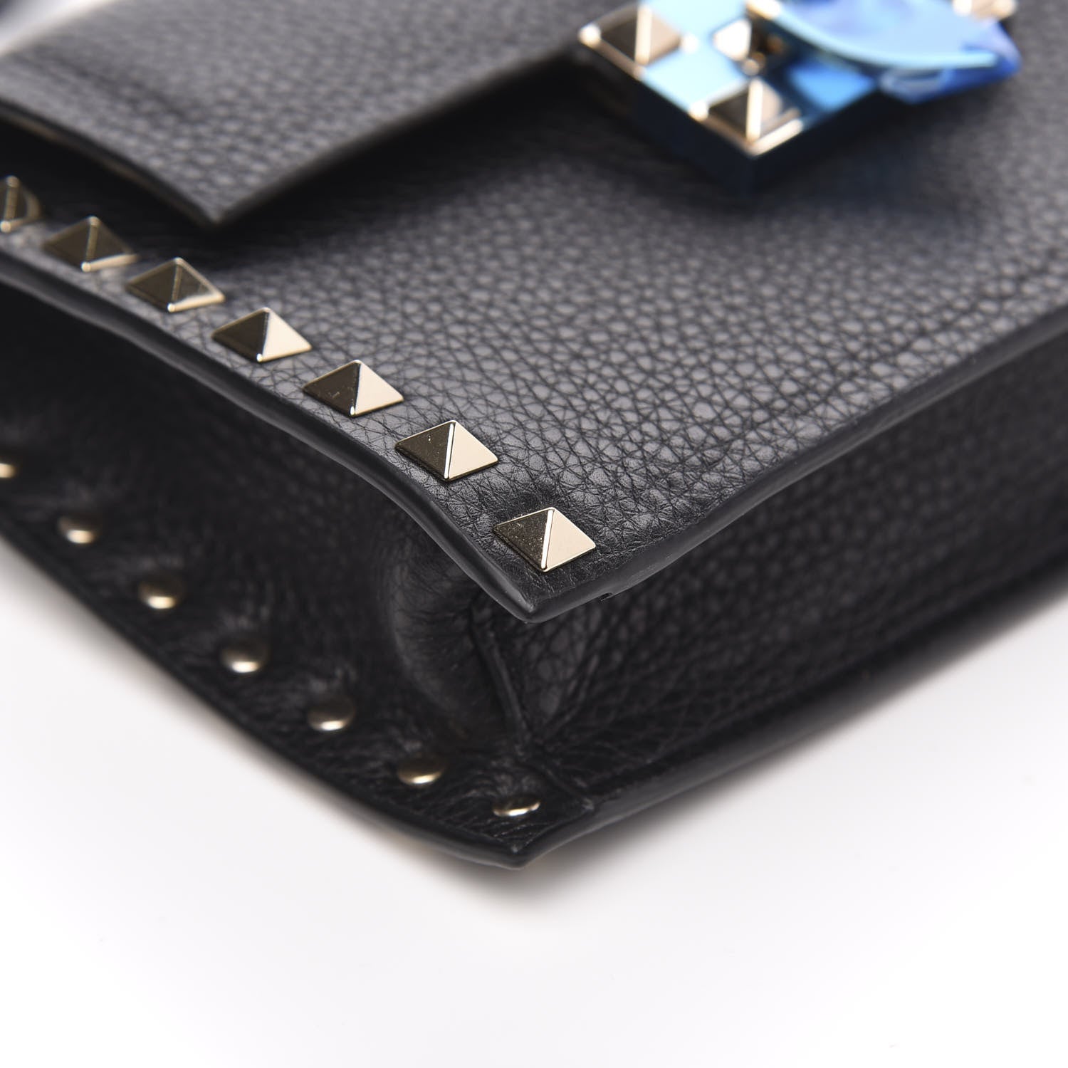 Valentino Garavani Pebbled Calfskin Small Rockstud Overlay Flap Shoulder Bag Black 7 of 9