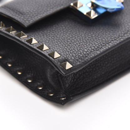 Valentino Garavani Pebbled Calfskin Small Rockstud Overlay Flap Shoulder Bag Black 7 of 9