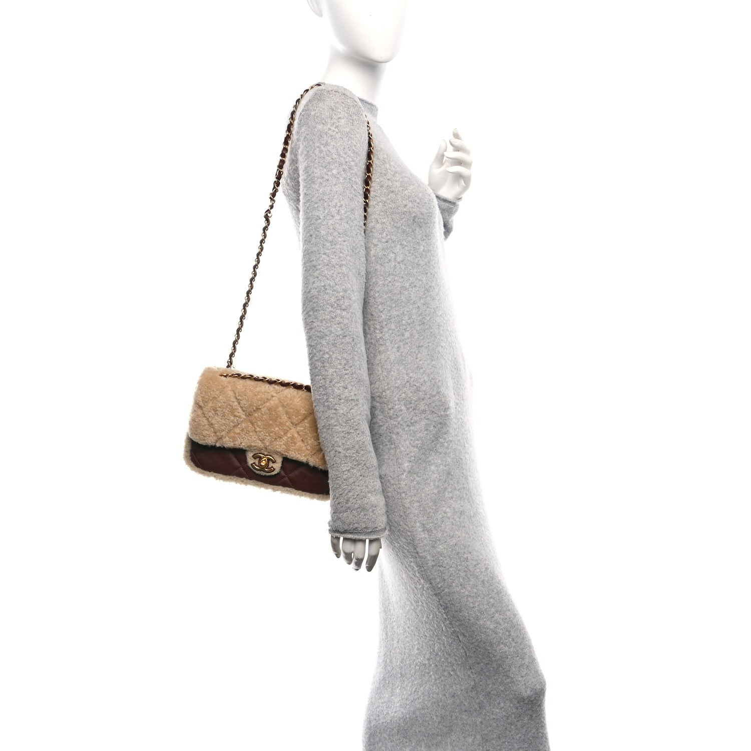 Chanel Shearling Lambskin Quilted Furry Coco Flap Dark Brown Beige 2 of 12