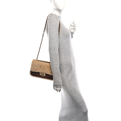 Chanel Shearling Lambskin Quilted Furry Coco Flap Dark Brown Beige 2 of 12