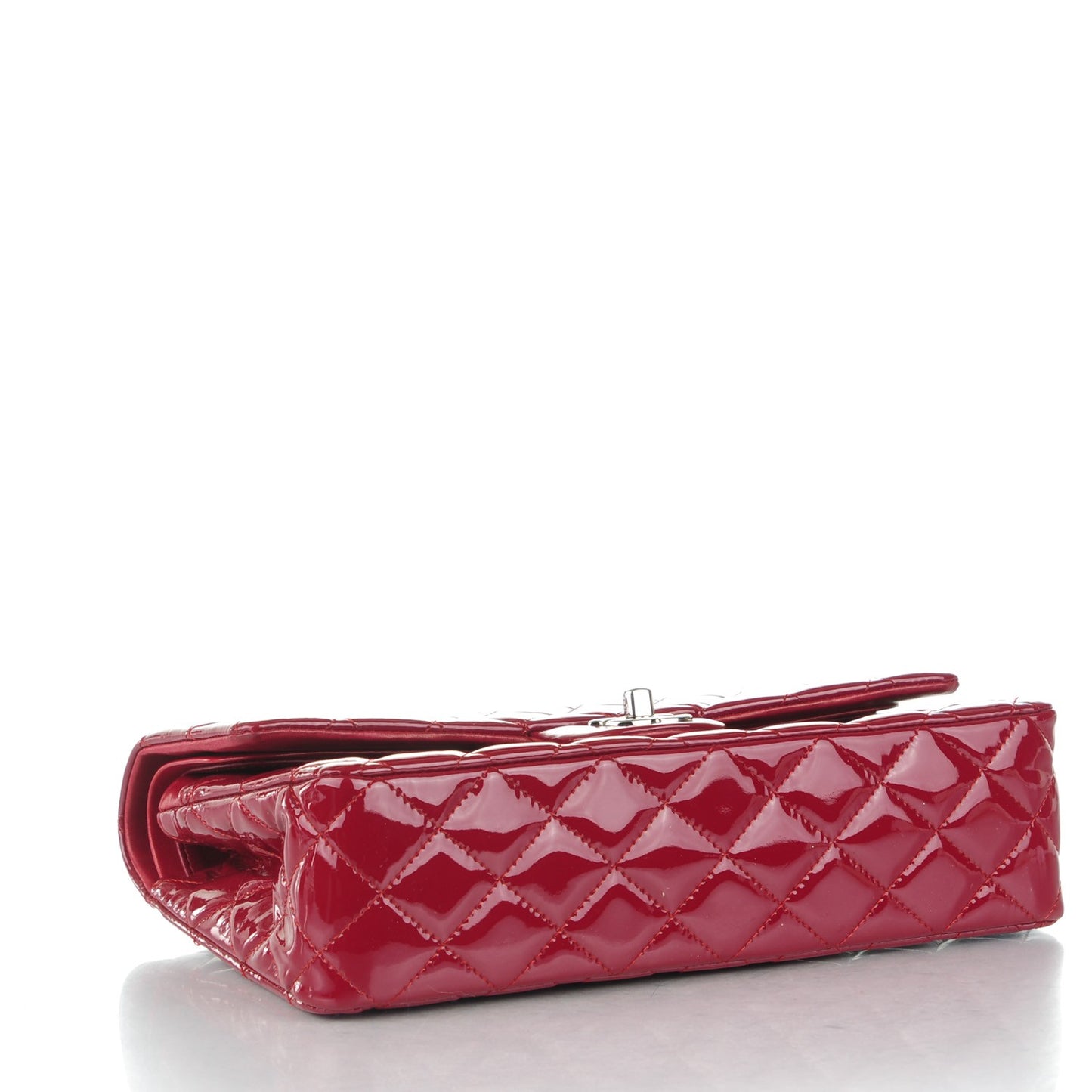 Patent Calfskin Quilted Medium Double Flap Red