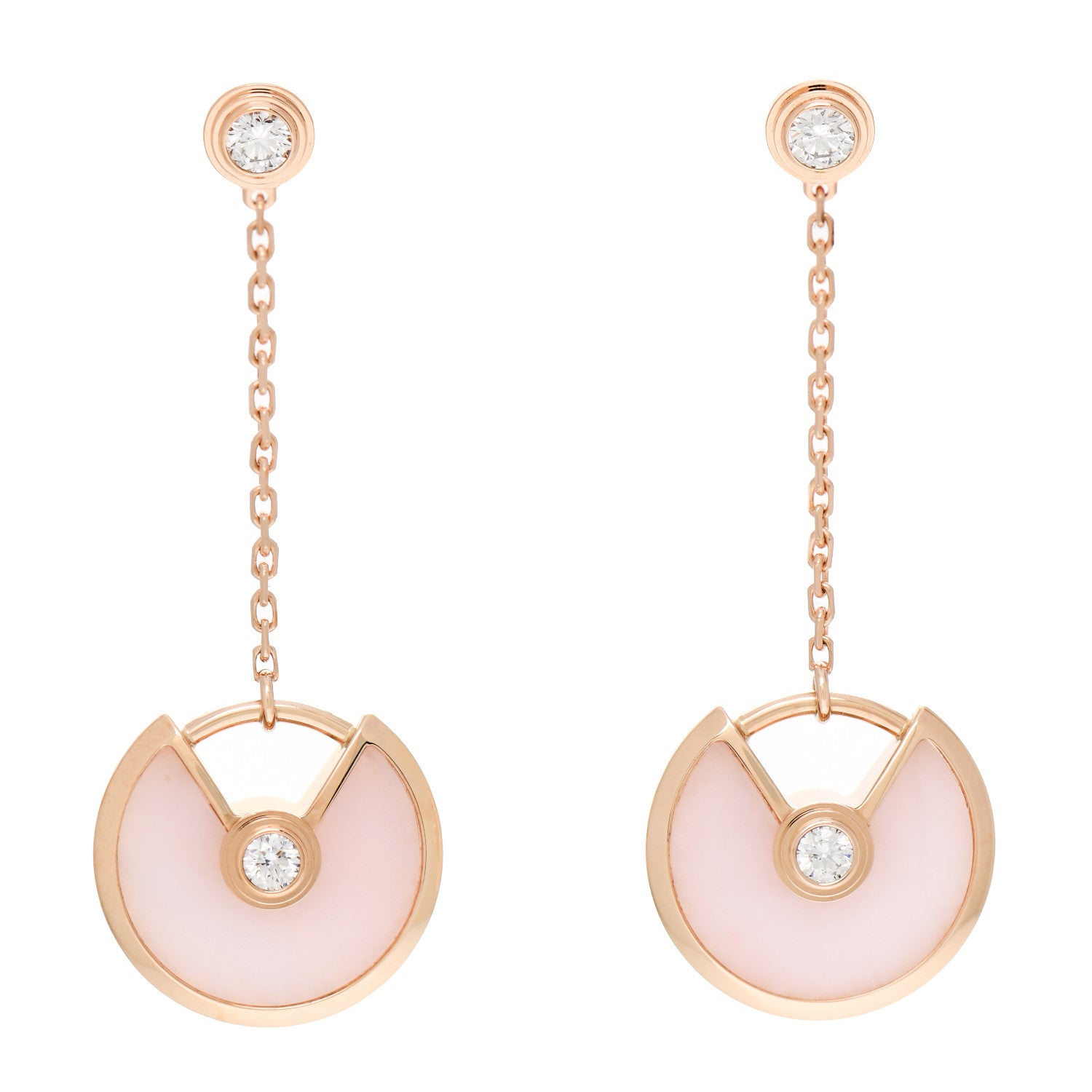 Cartier 18K Pink Gold Diamond Pink Opal Amulette de Cartier Drop Earrings 1 of 6