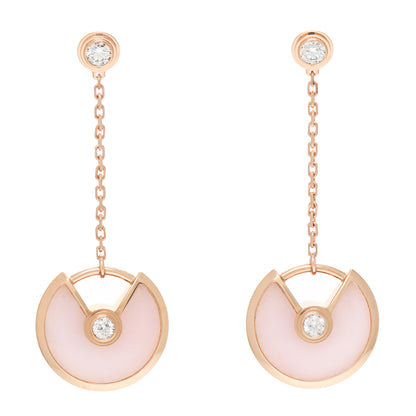 Cartier 18K Pink Gold Diamond Pink Opal Amulette de Cartier Drop Earrings 1 of 6