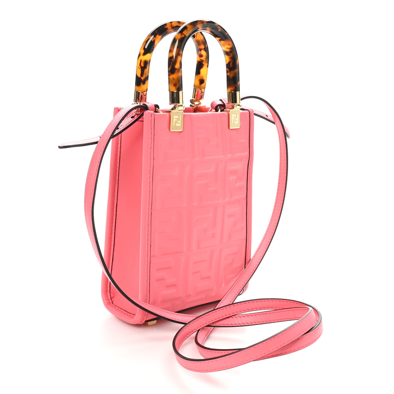 Fendi Vitello Plexiglass FF Embossed Mini Fendi Sunshine Shopper Tote Pink Dalia 3 of 10