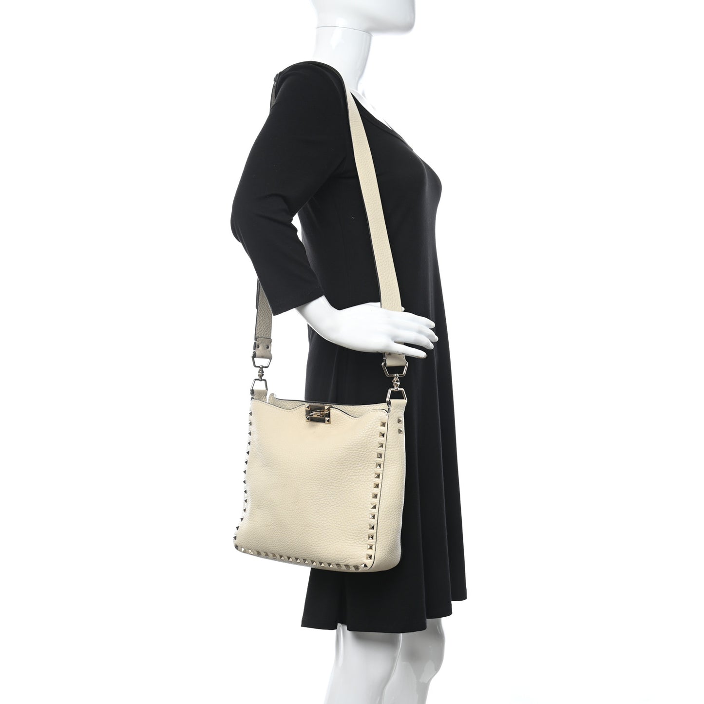 Pebbled Calfskin Small Rockstud Flip-Lock Messenger Bag Light Ivory