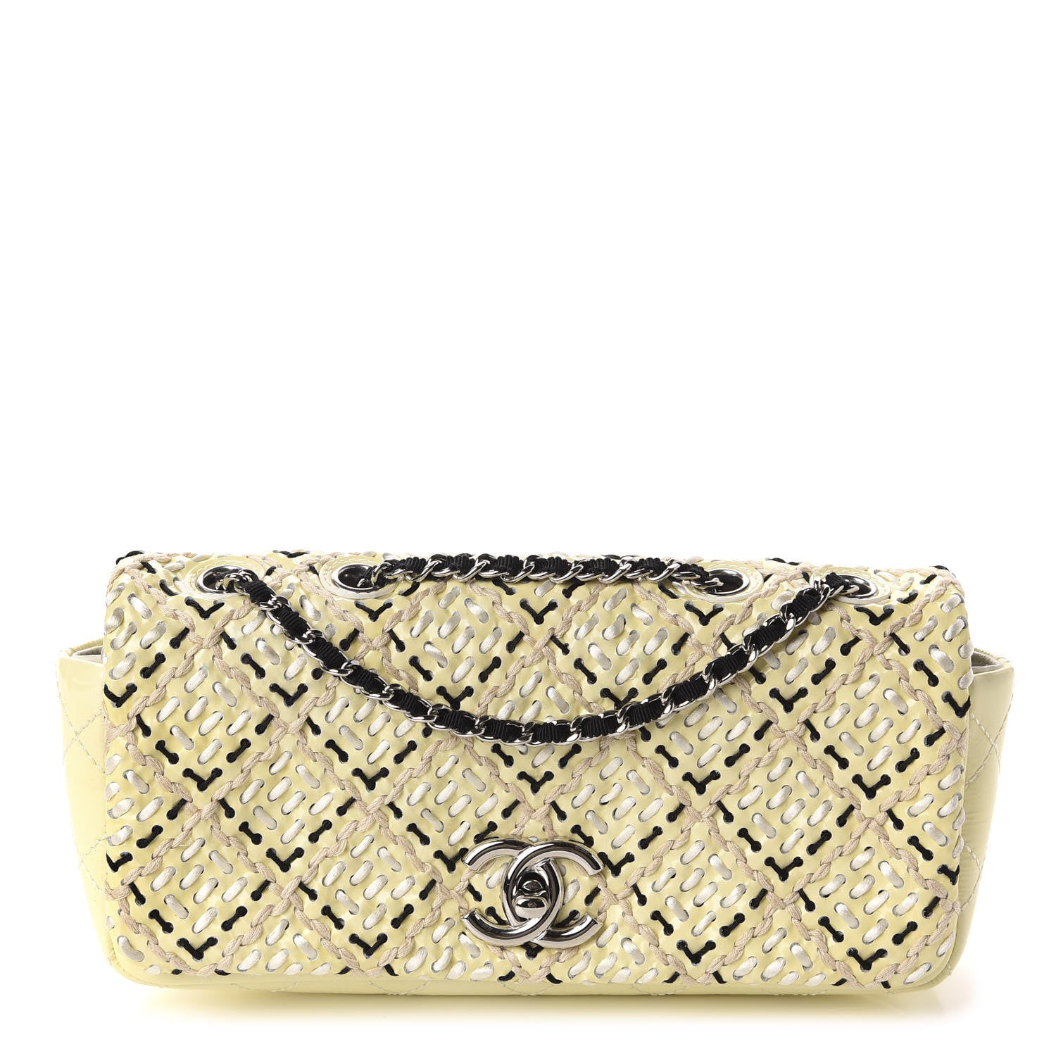 Chanel Patent Perforated Woven Flap White Black 1 of 10