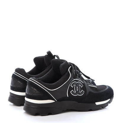 Chanel Toile Suede Calfskin CC Sneakers 36 Black White 4 of 9