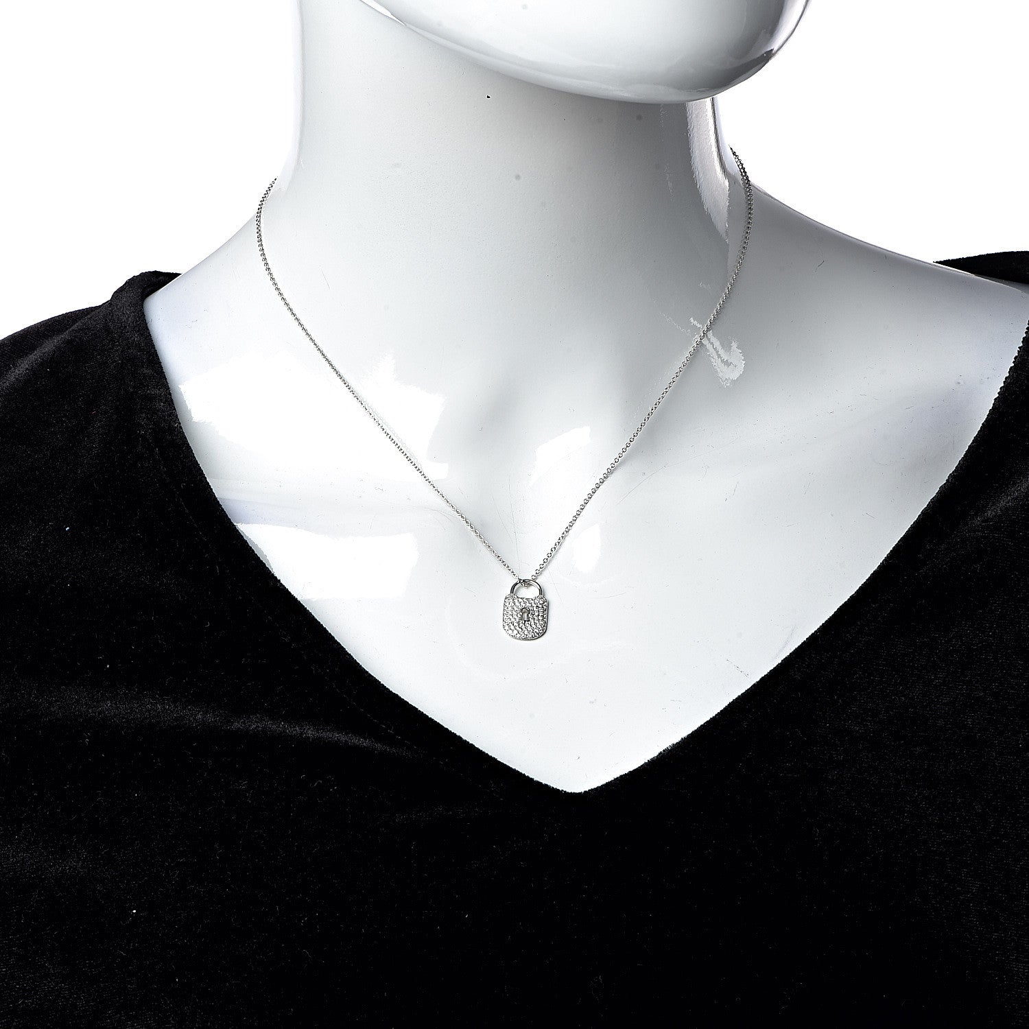 Tiffany Platinum Diamond Small Lock Pendant Necklace 2 of 6