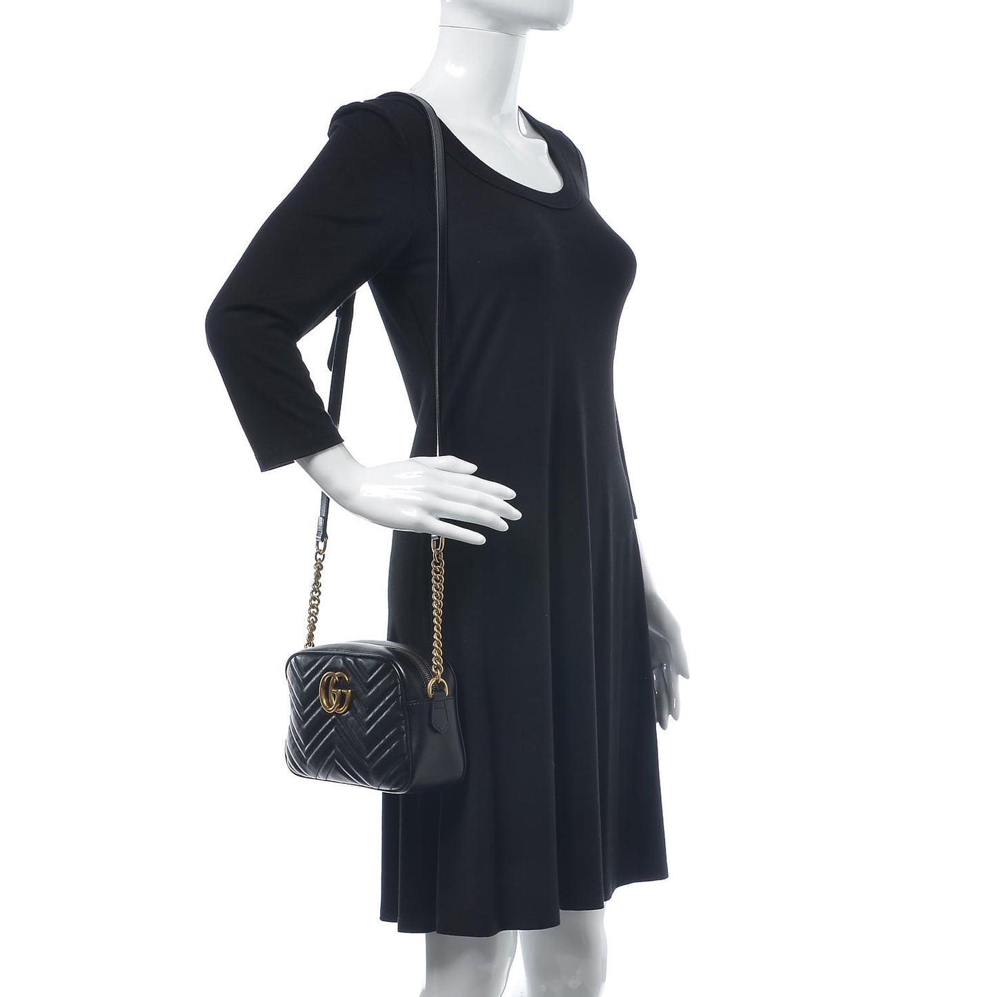 Calfskin Matelasse Small GG Marmont Chain Shoulder Bag Black