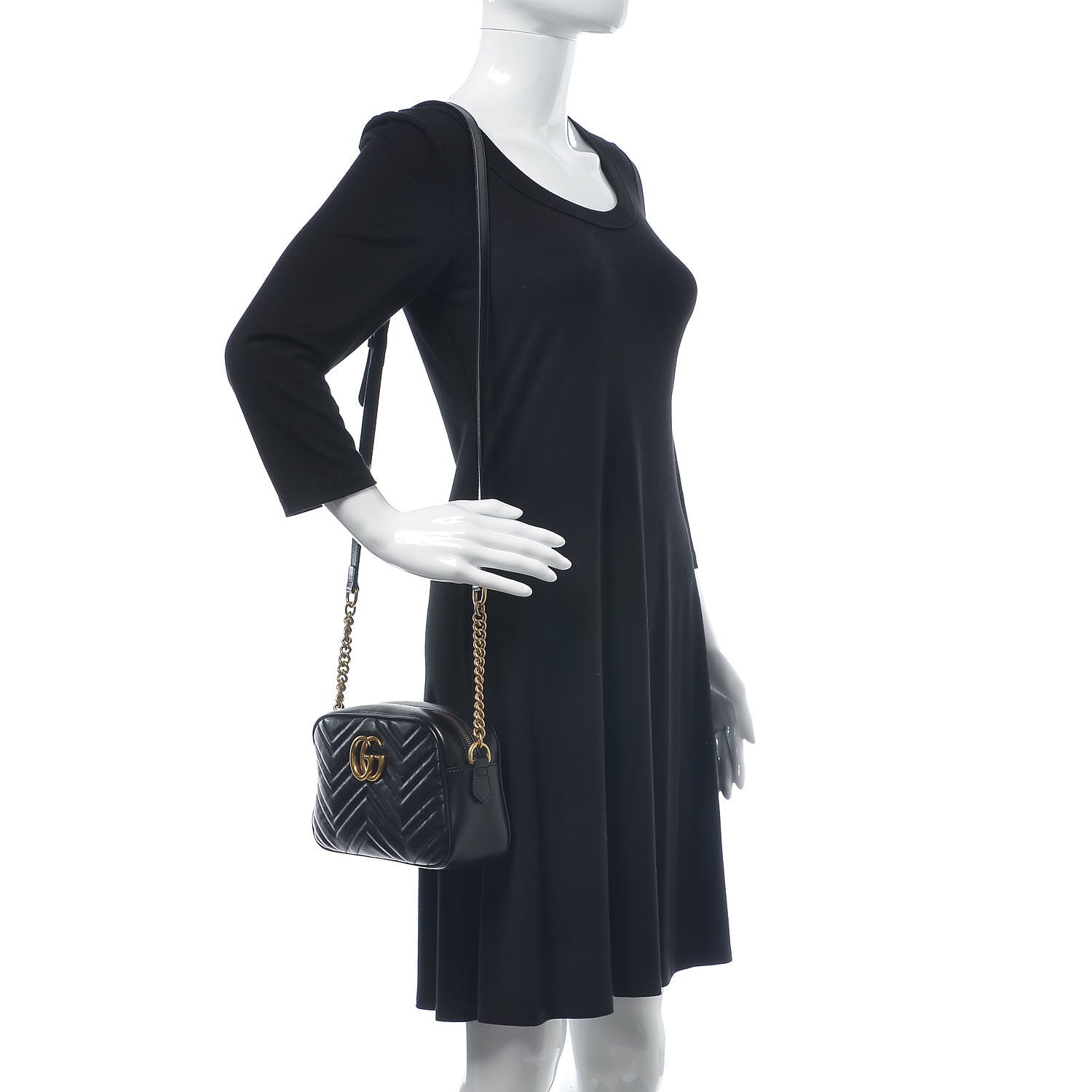 Gucci Calfskin Matelasse Small GG Marmont Chain Shoulder Bag Black 1 of 7