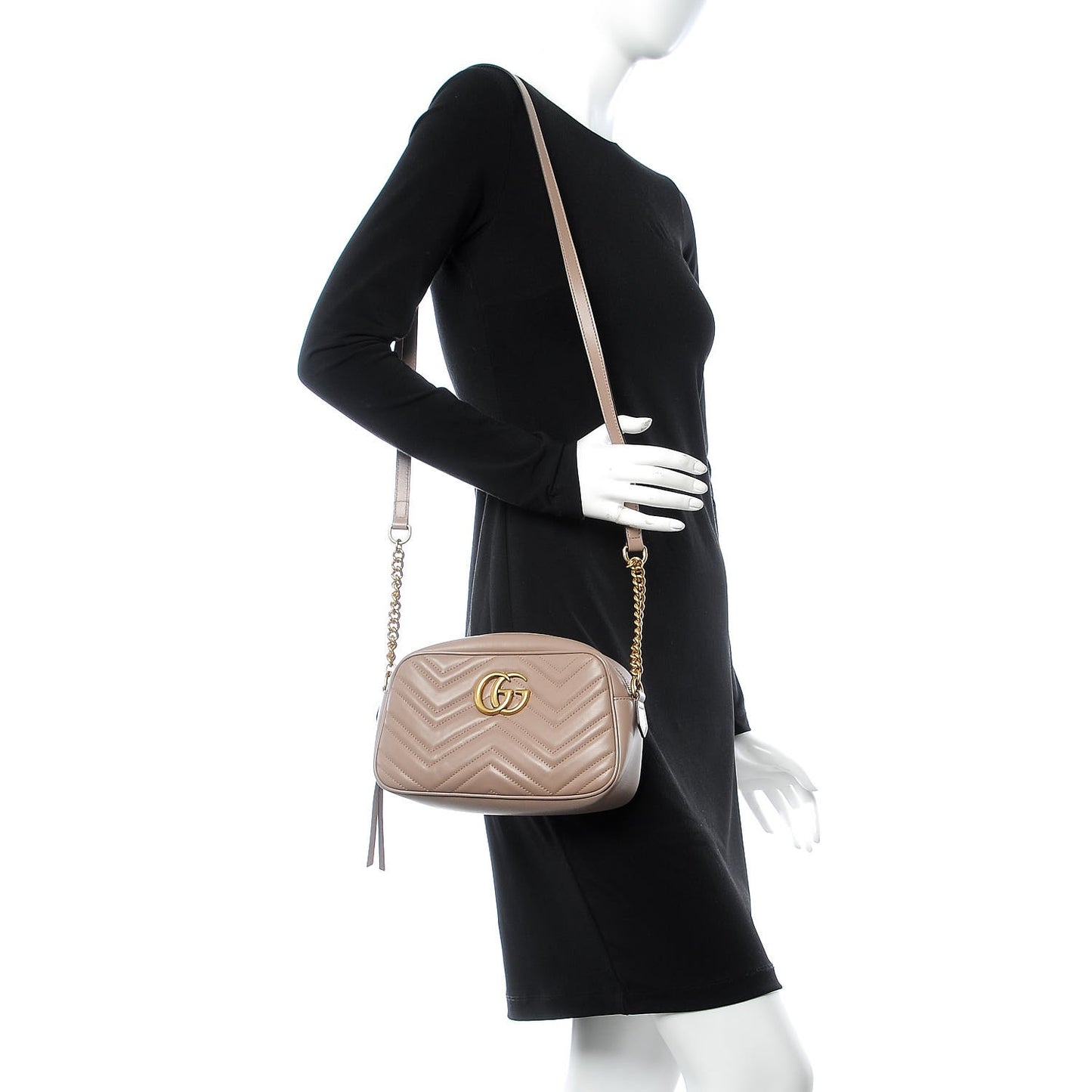 Calfskin Matelasse Small GG Marmont Chain Shoulder Bag Taupe