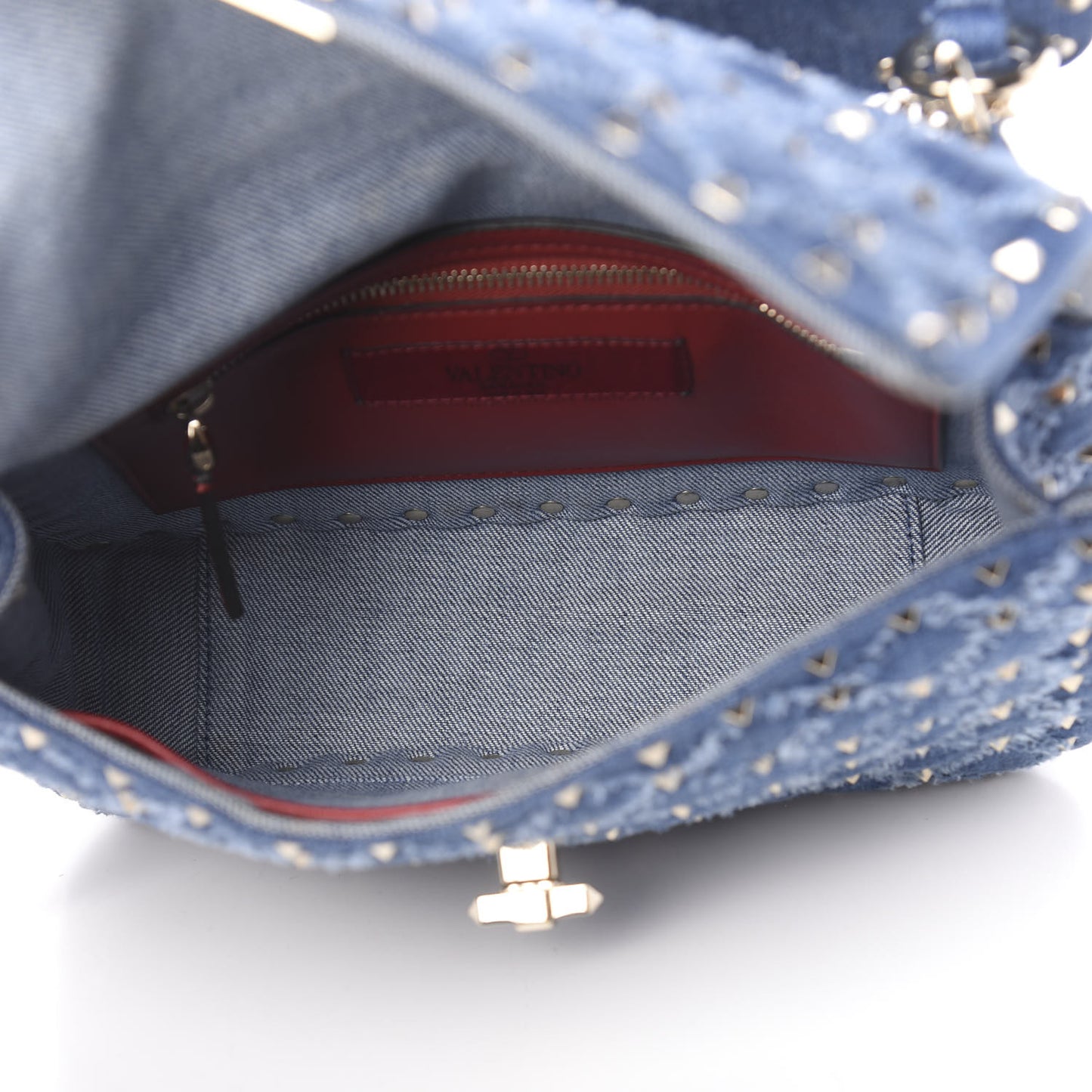 Denim Medium Rockstud Spike Shoulder Bag Denim